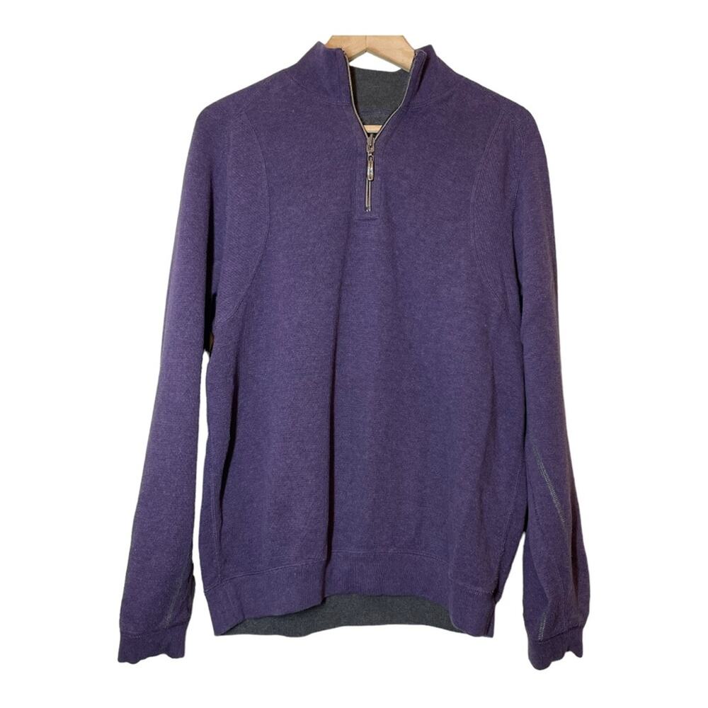 Tommy Bahama Men's 1/4 Zip Pullover Sweater Reversible  Purple Gray Small